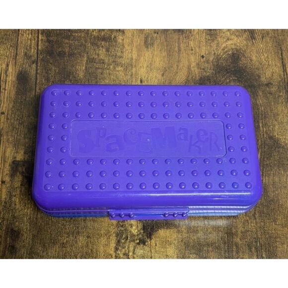 Spacemaker Pencil Box Blue & Purple Vintage Plastic Storage Case - Some Markings - Picture 1 of 8